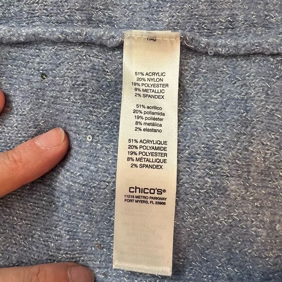 Chico's Gray Fold-Over Cowl Neck Sequined Pullover Sweater Size Large - Picture 8 of 11